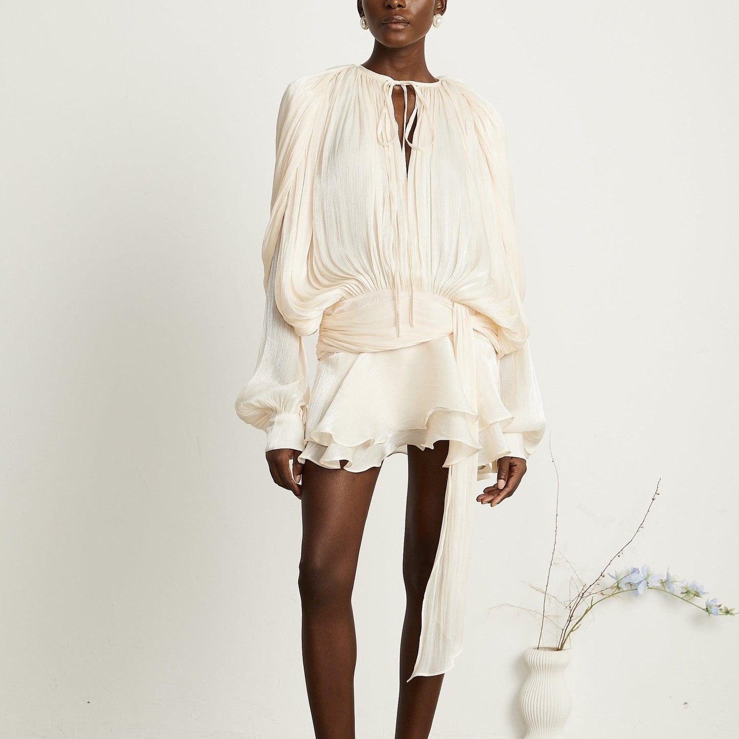 TARO | Pleated Ruffled Mini Dress