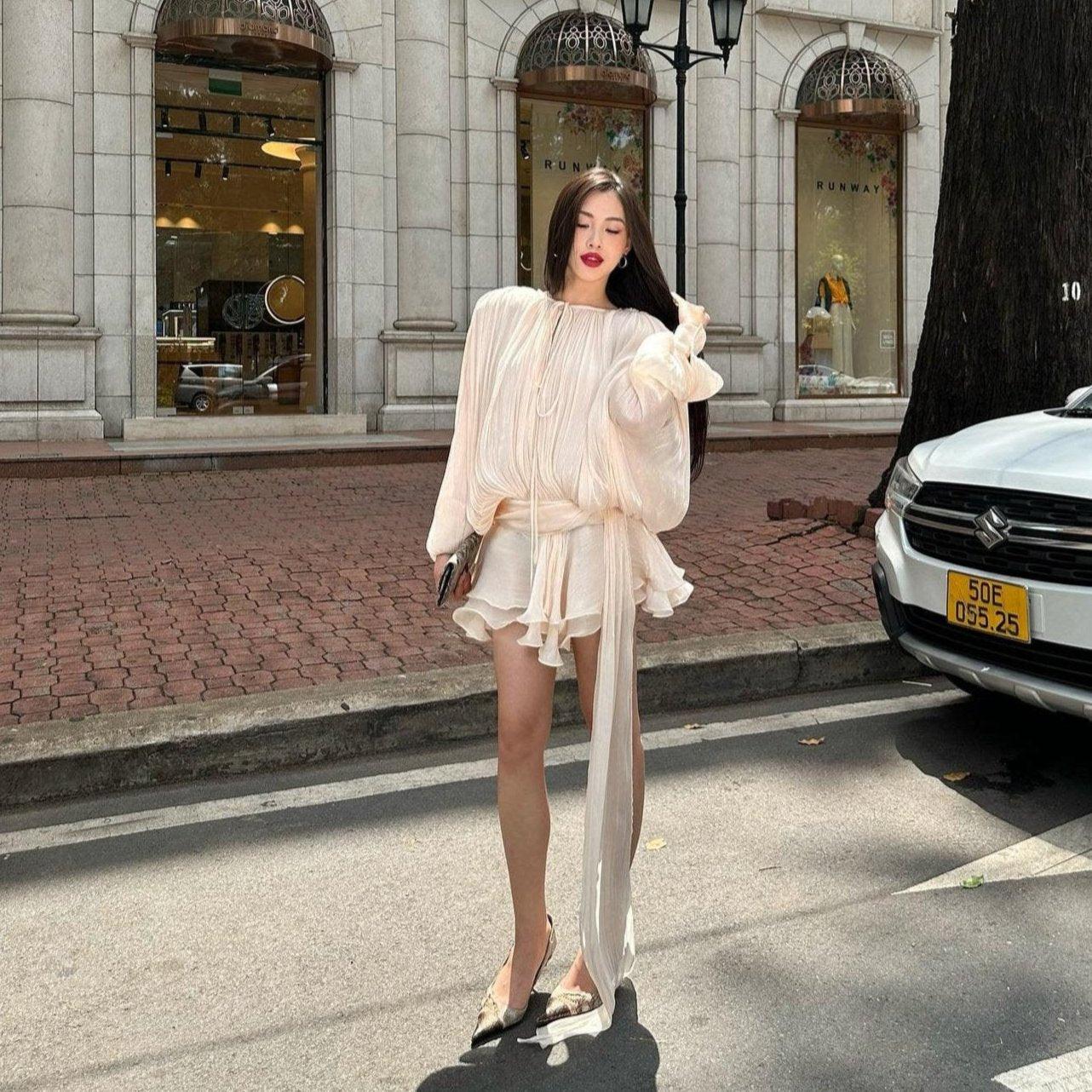 TARO | Pleated Ruffled Mini Dress