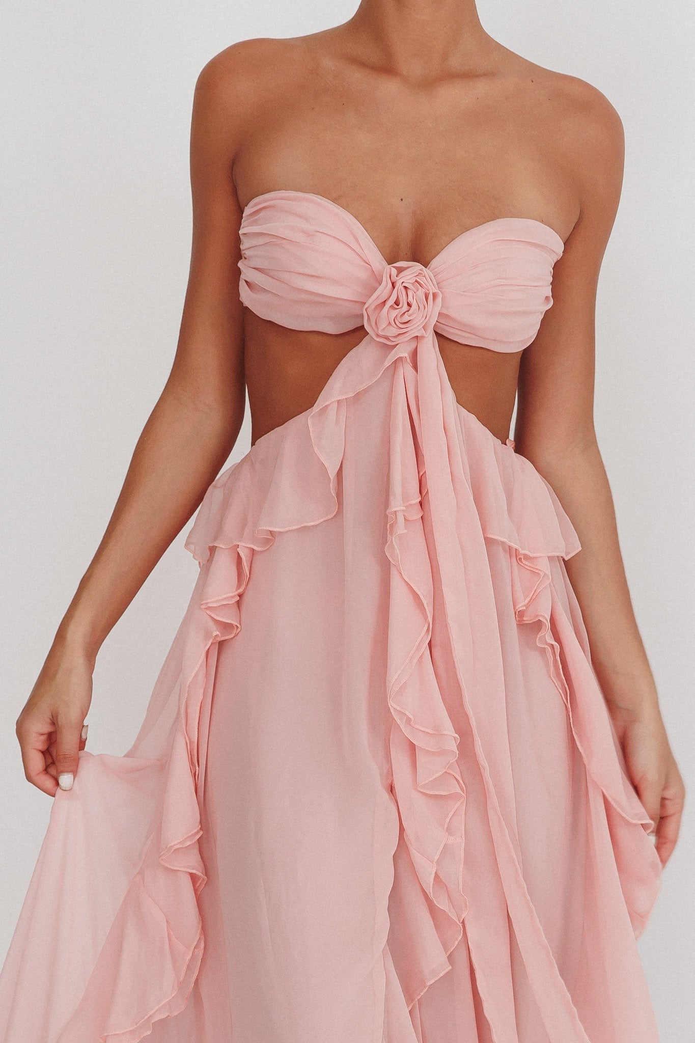 Santiago Cut-Out Ruffle Maxi Dress Blush