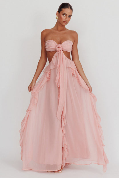 Santiago Cut-Out Ruffle Maxi Dress Blush